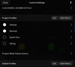 Control Profile listing